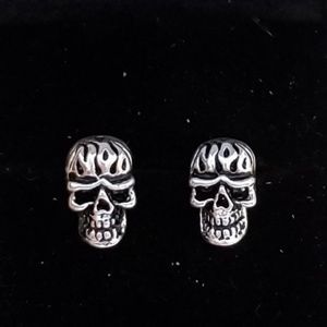 Silver Flaming Skull Earrings